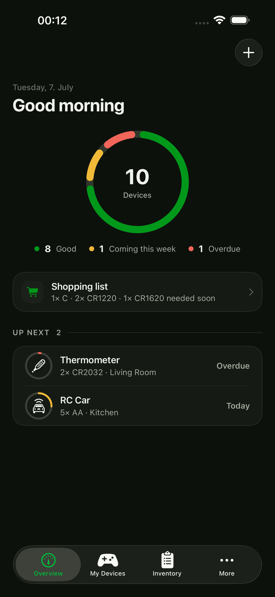 Batteries At Home — dashboard showing every device's battery status