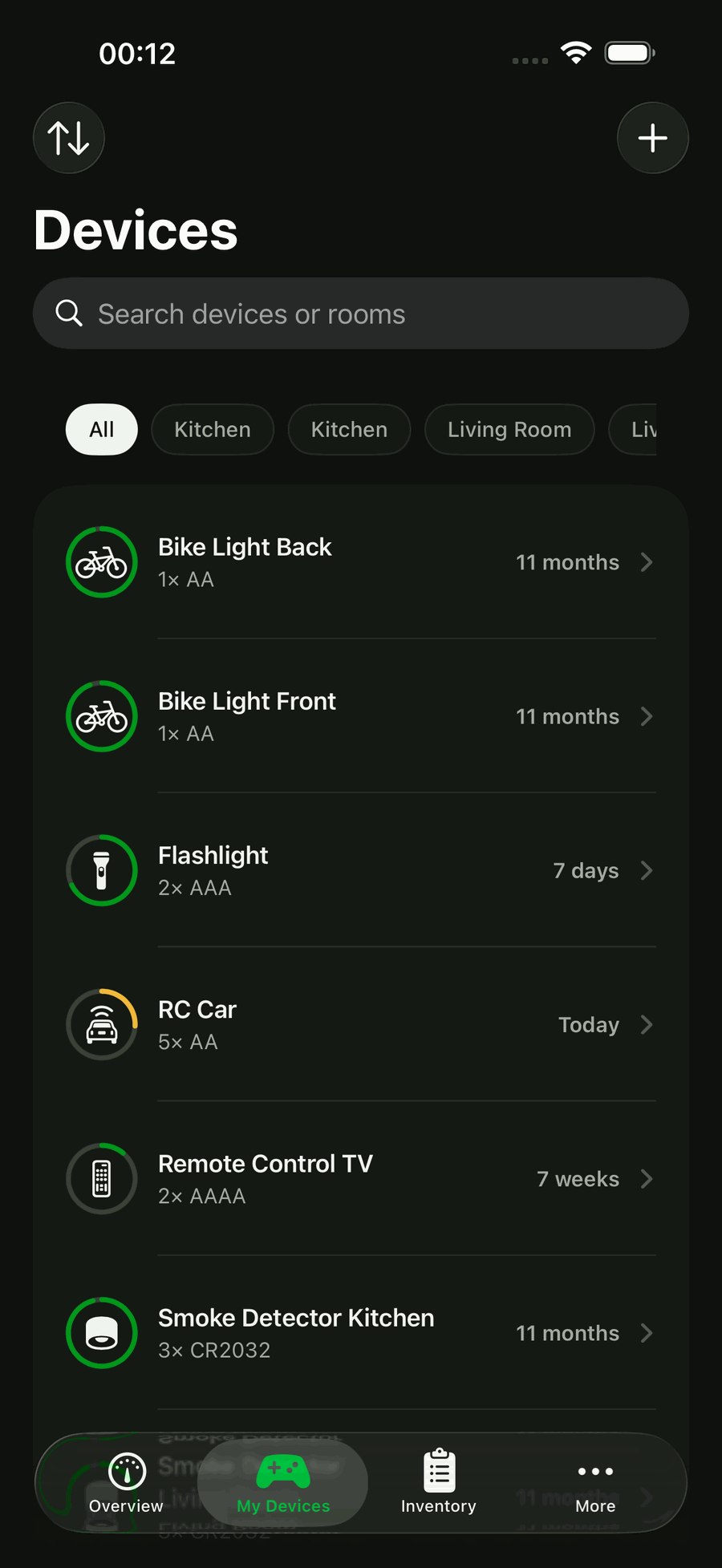 Device list grouped by room